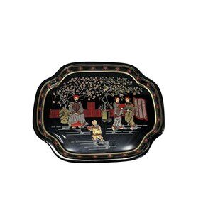 Vintage Asian Tin Serving Tray Made in England Chinese Emperor Throne Oriental